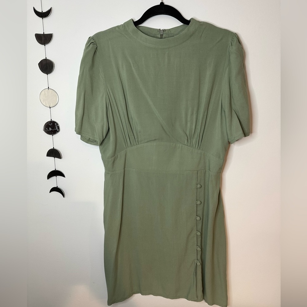 ASOS DESIGN Sage Green Mini Tea Dress with Button Detail